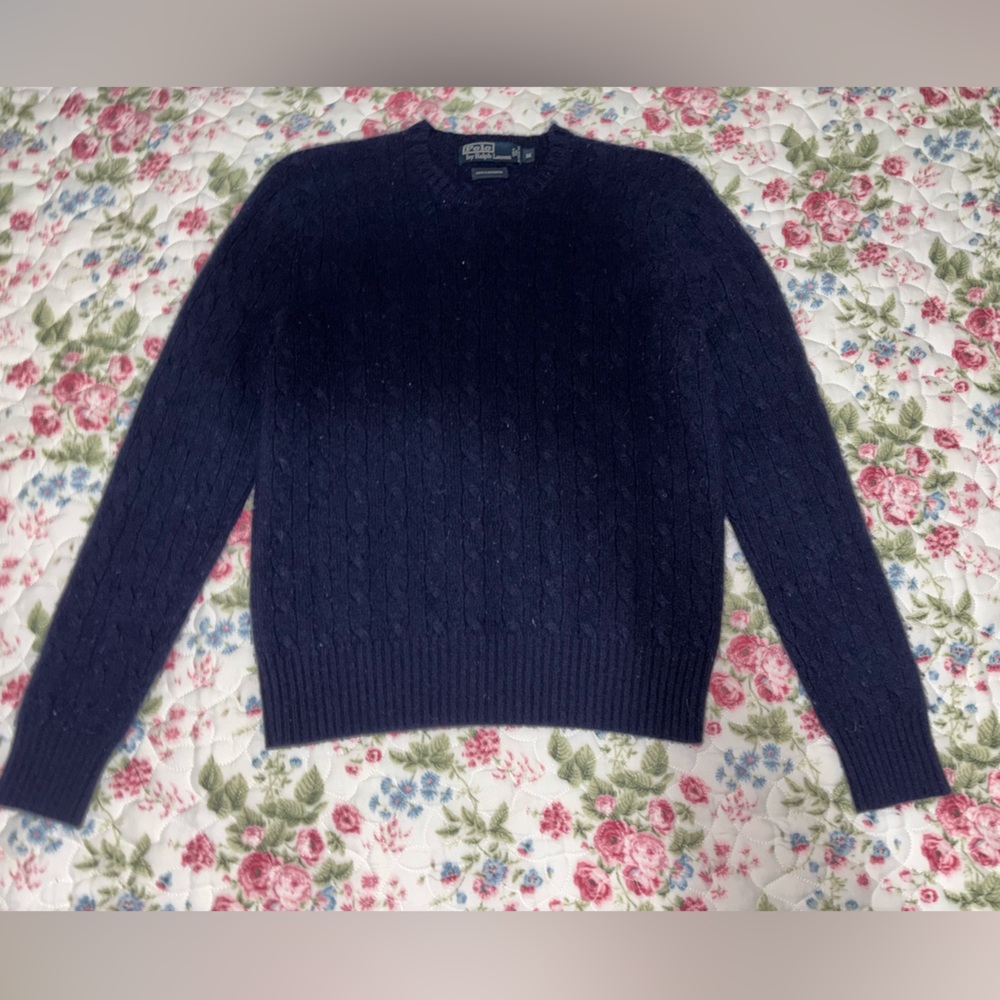 Navy Cable Knit Crewneck Sweater - Polo by Ralph Lauren